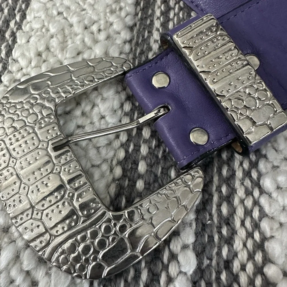 Streets Ahead Purple Belt Ornate Silver Tone Buckle Boho Western Women's Medium